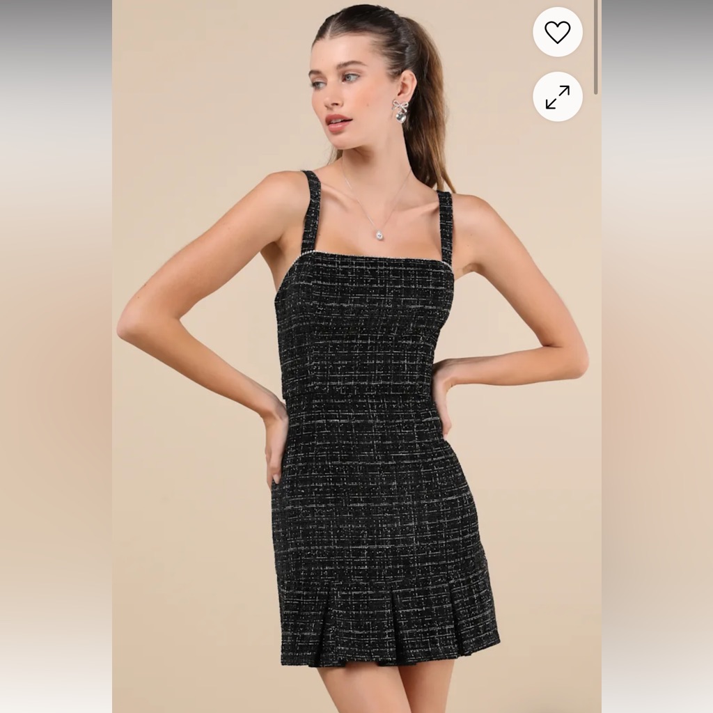 Nwt Lulus Posh Picture Black Tweed Rhinestone Mini Dress